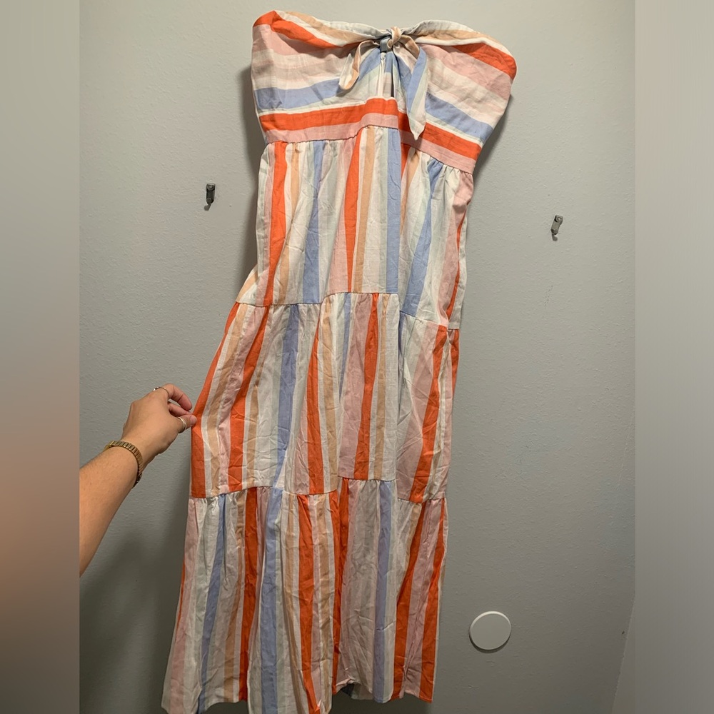 BazaarBey Striped Strapless Sweetheart Neck Dress